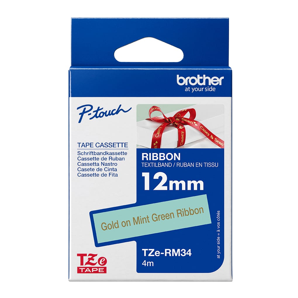 Brother TZe-RM34 - guld på mintgrön, 12 mm